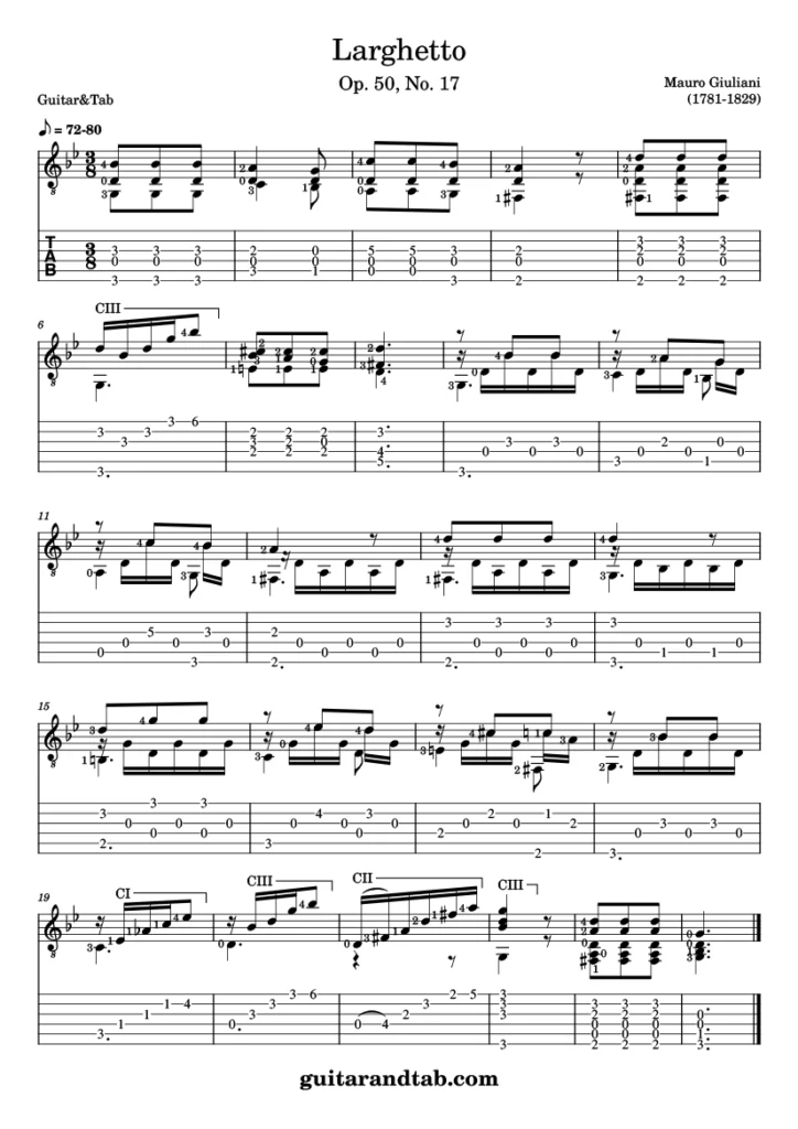 Giuliani - Larghetto - Classical Guitar Sheet