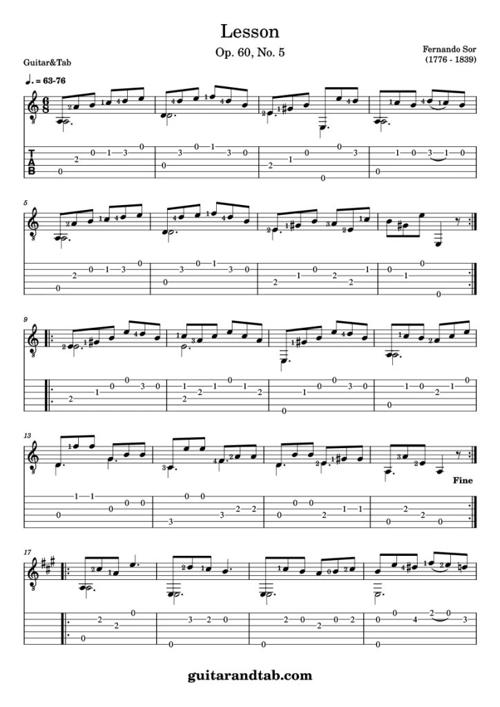 Sor - Lesson - Op. 60, No. 5 - Free Sheet Music