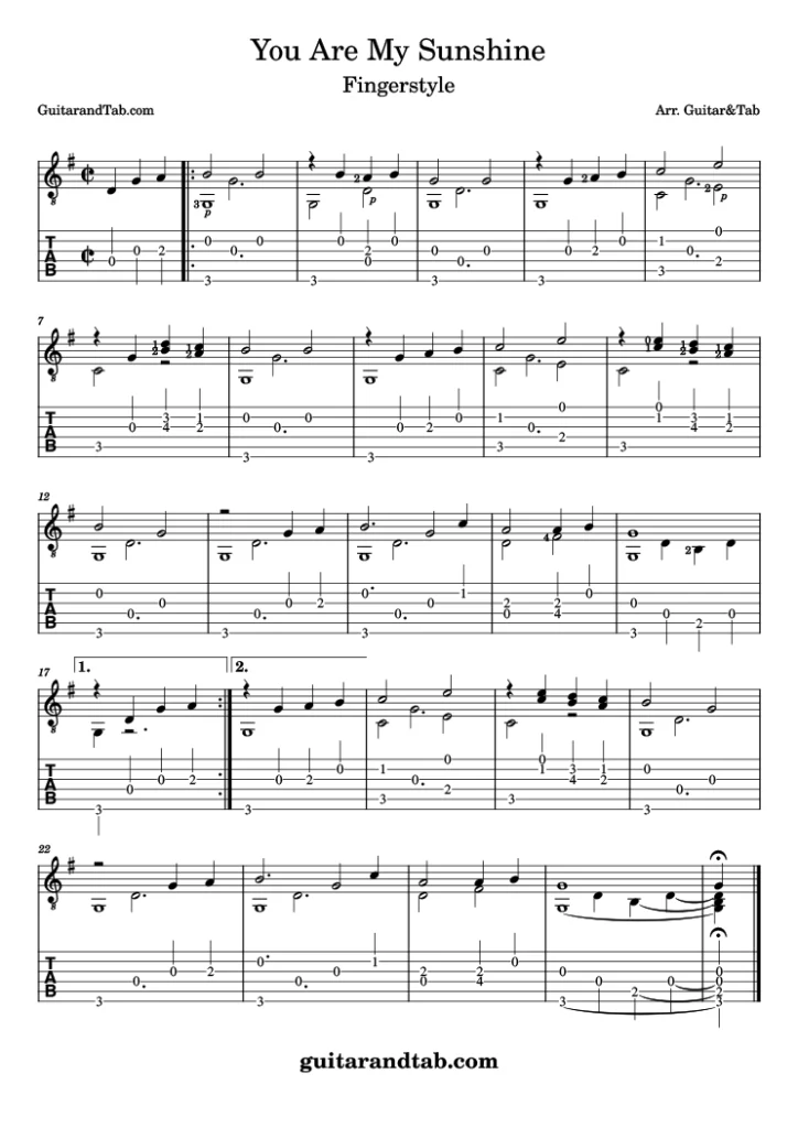 You Are My Sunshine, Easy Fingerstyle Guitar Arrangement